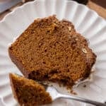 streusel pumpkin bread slice on a plate