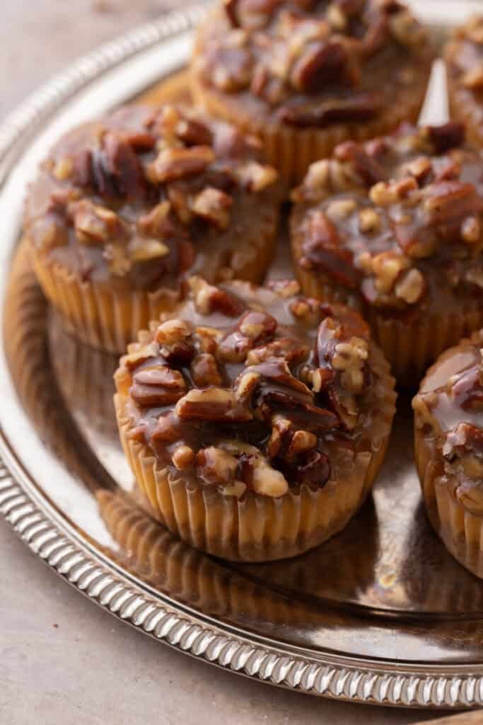 Mini Pecan Pie Cheesecakes on a plate