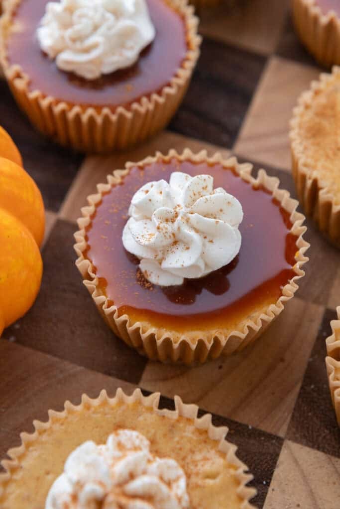 Mini Pumpkin Cheesecakes with butterscotch on top