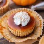Mini Pumpkin Cheesecakes recipe on a paper liner