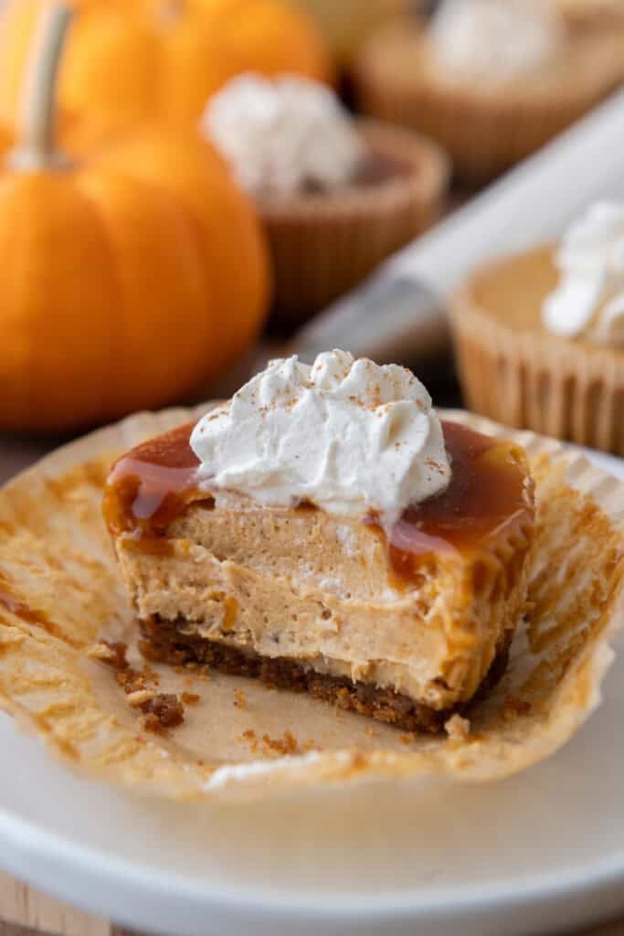 Mini Pumpkin Cheesecakes recipe with a bite taken out