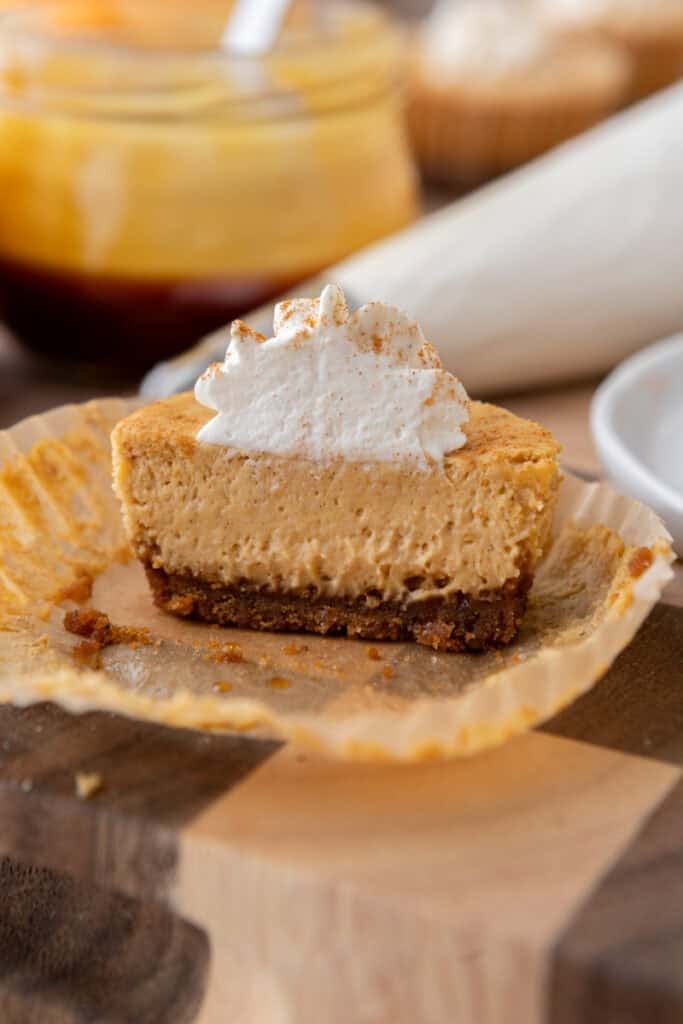Mini Pumpkin Cheesecakes split in half