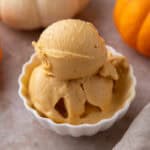 High-protein Ninja Creami pumpkin ice cream in white bowl