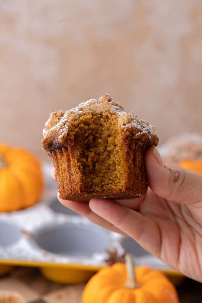 Panera Bread Pumpkin Muffins recipe with a bite taken out