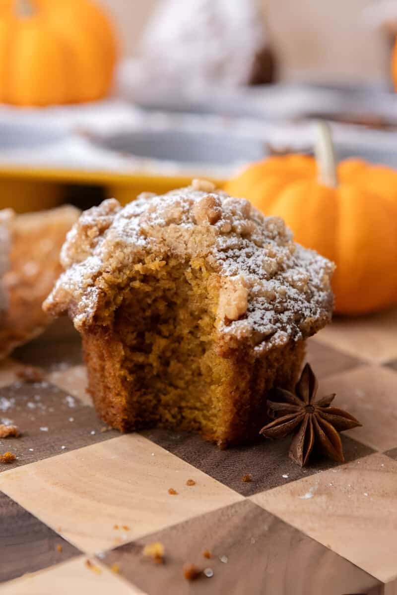 Panera Bread Pumpkin Muffins recipe with a bite taken out