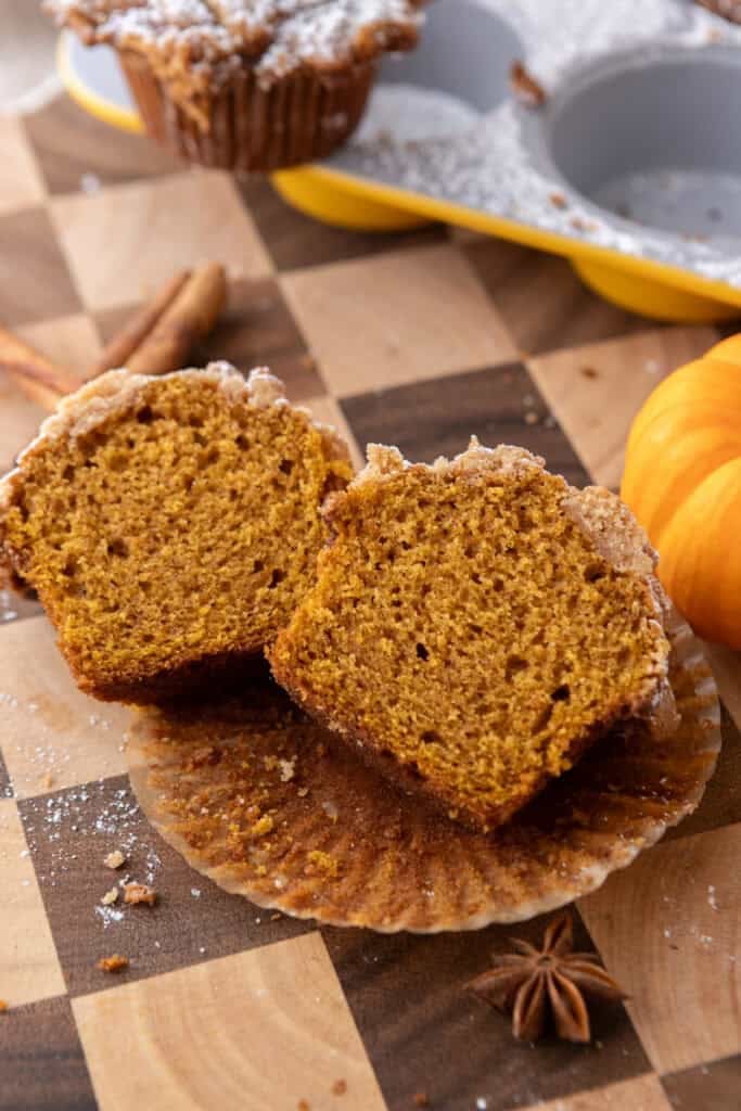Panera Bread Pumpkin Muffins recipe copycat split in half