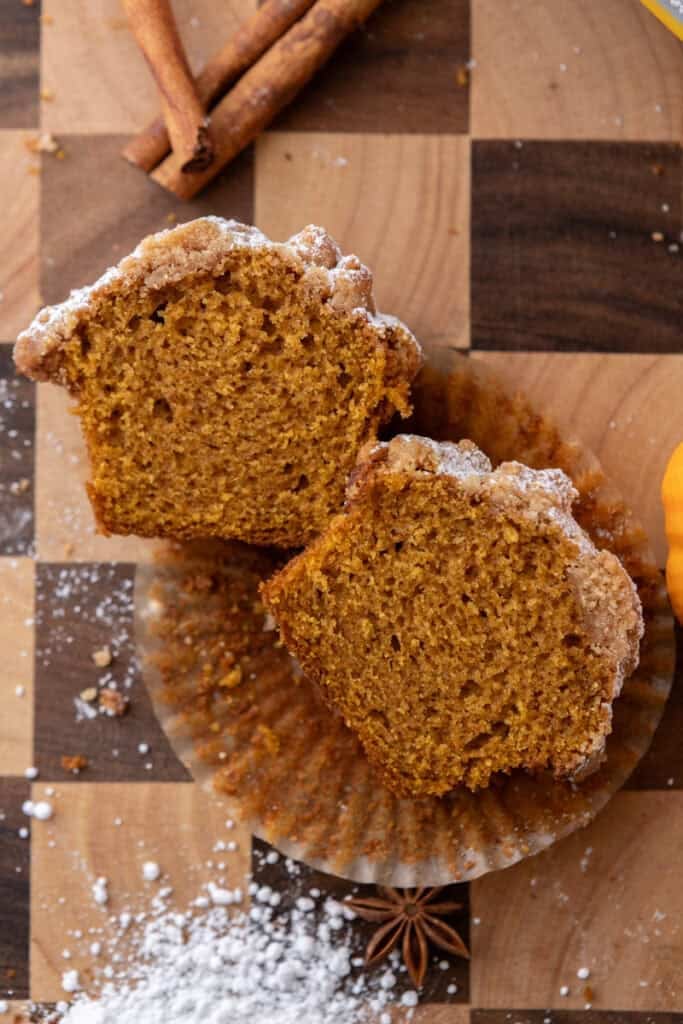 Panera Bread Pumpkin Muffins recipe copycat split in half