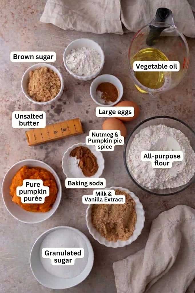 Panera Bread Pumpkin Muffins Ingredients on the counter.