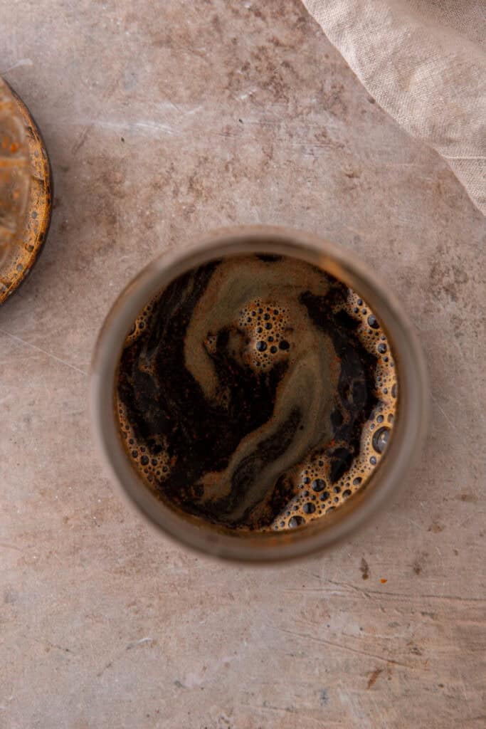 Overhead shot of freshly brewed espresso with crema swirl used in Starbucks copycat recipes