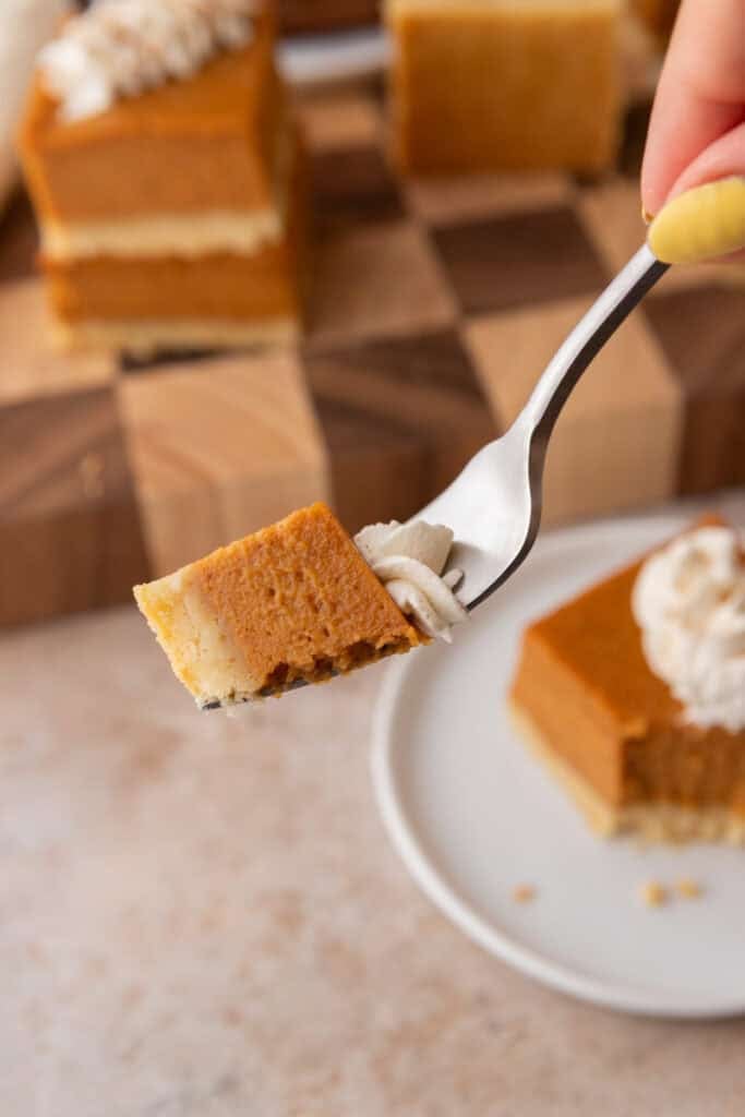 sweet potato pie bars recipe bite on a fork
