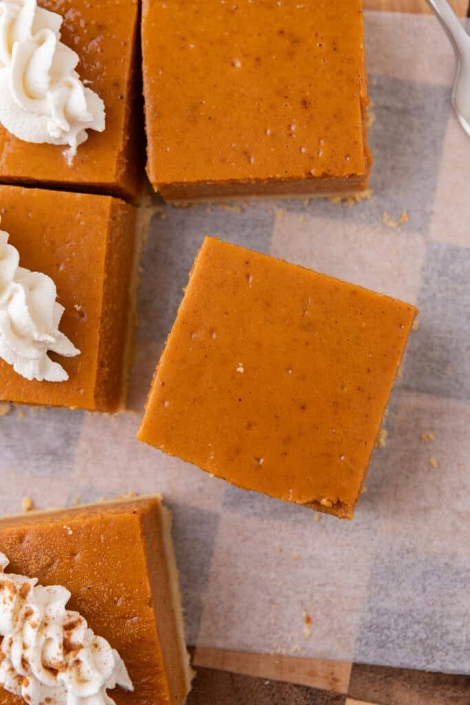 sweet potato pie bars recipe cut into squares