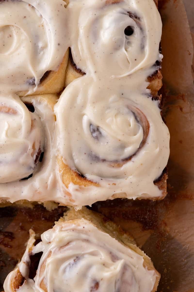 Overhead view of partially frosted rolls