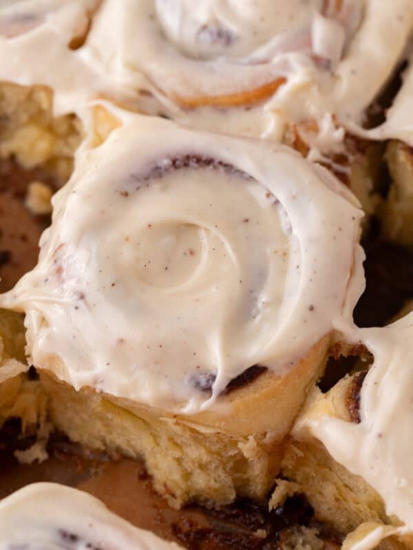 Overhead shot of a close up of a cinnamon roll