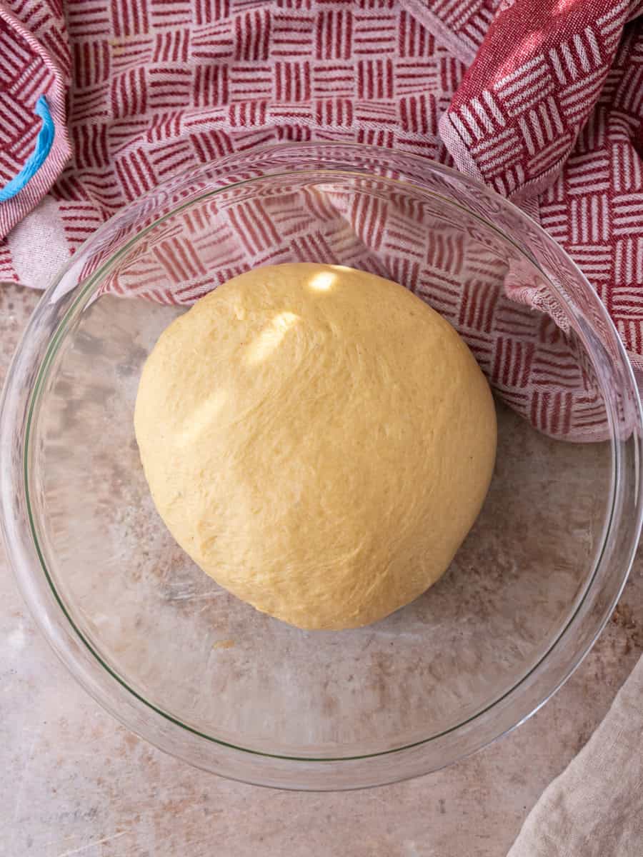 Smooth brioche cinnamon roll dough after kneading