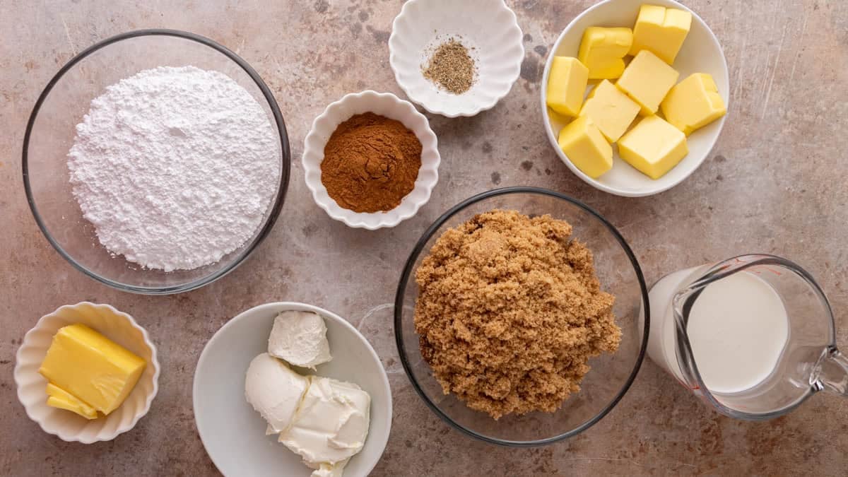 Ingredients for the cinnamon sugar filling and frosting