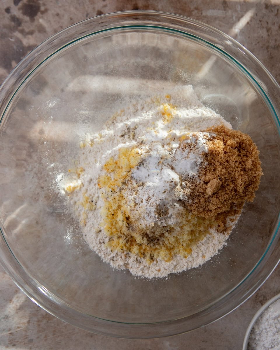 Dry ingredients mixed together for cranberry orange bread