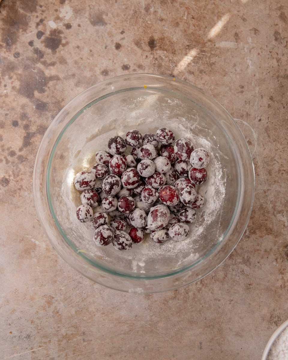 Fresh cranberries coated in flour