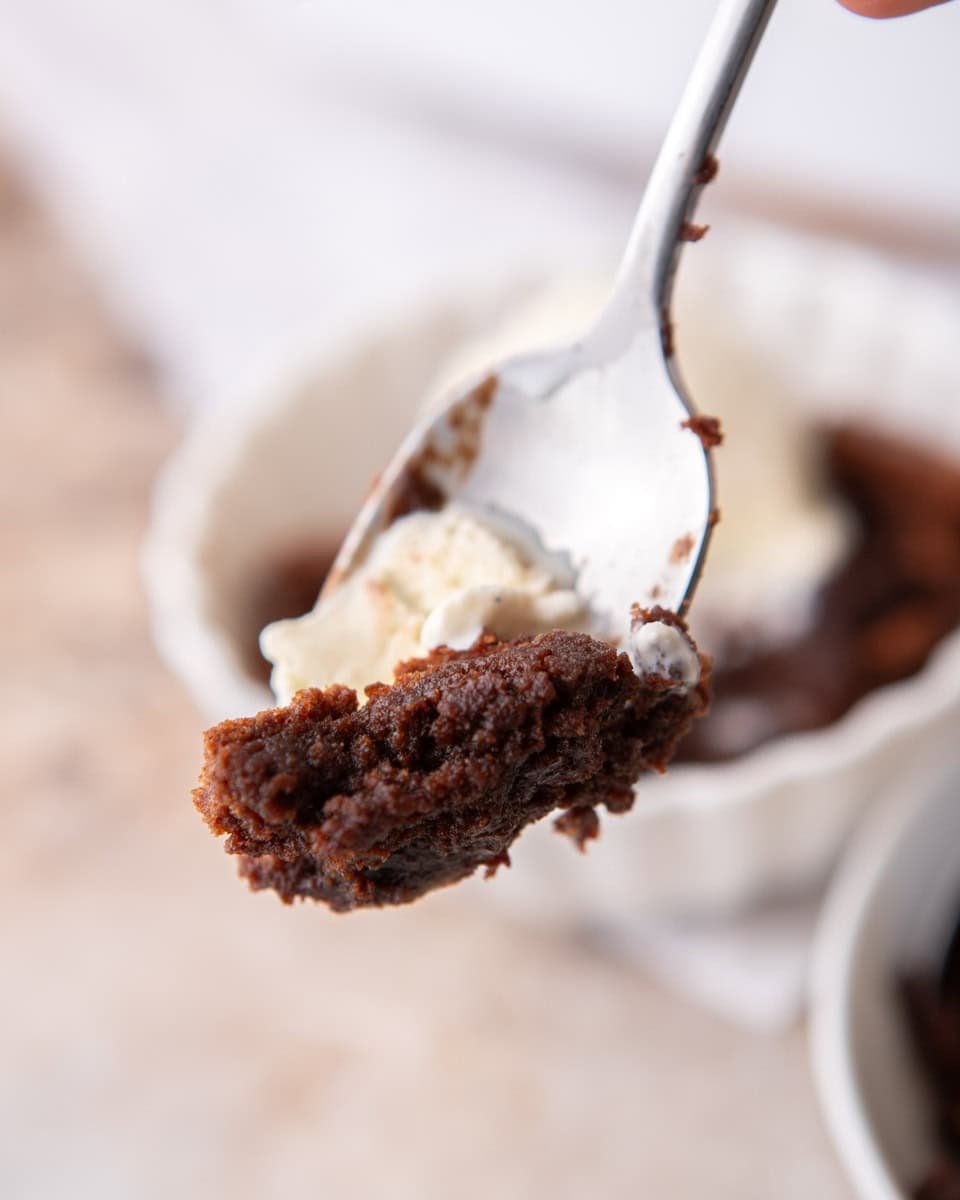 Dessert with ice cream on a spoon