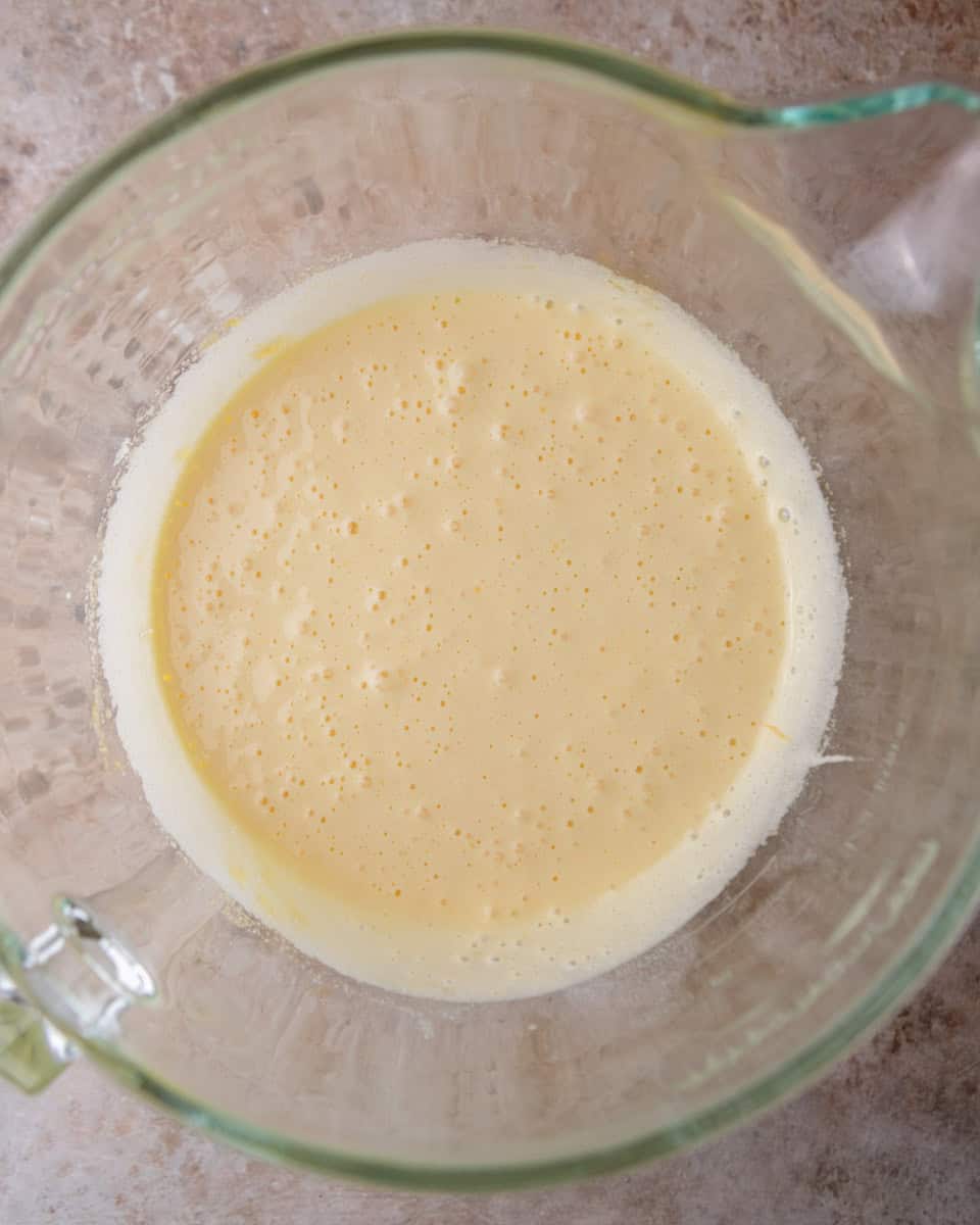 Eggs and sugar whipped until pale and fluffy