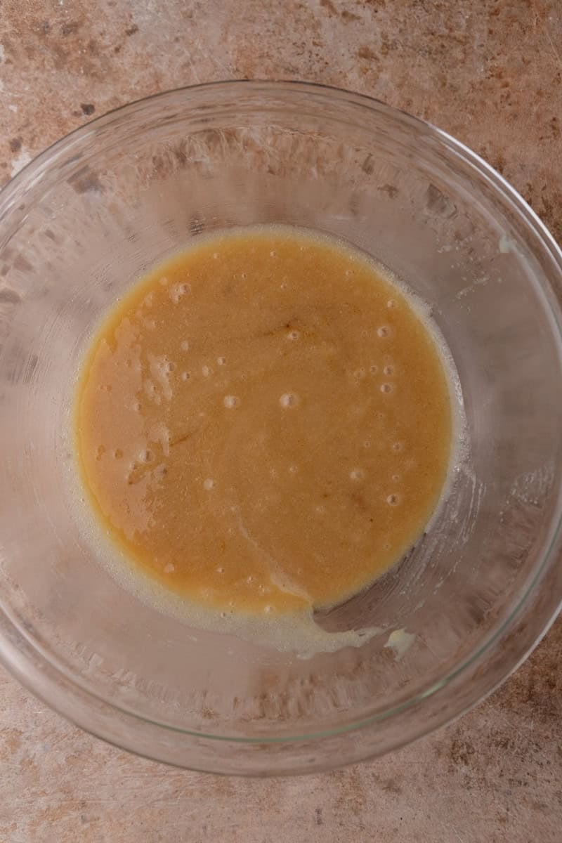 Smooth combined caramel mixture before microwaving
