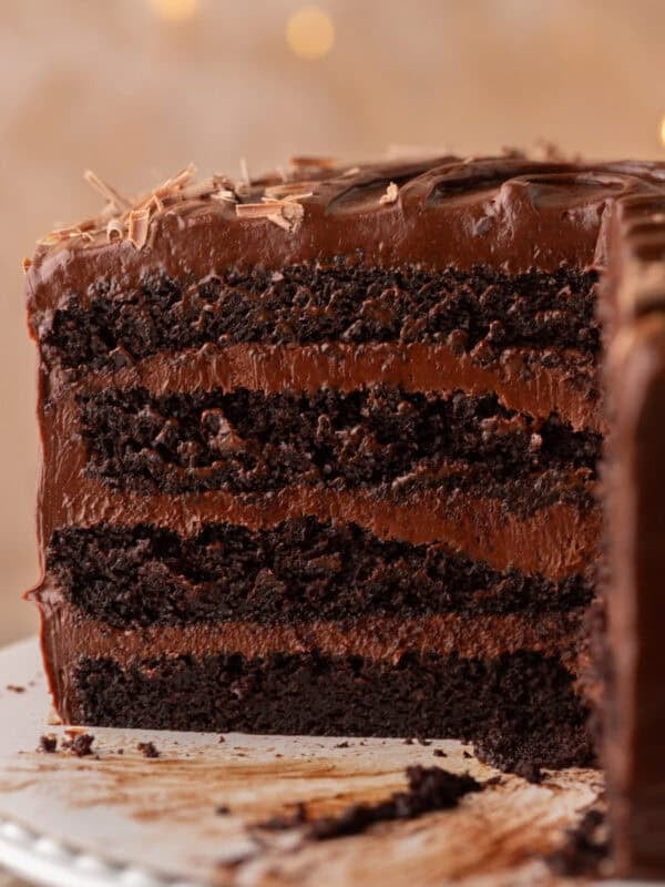 Close-up of layered chocolate beet cake interior