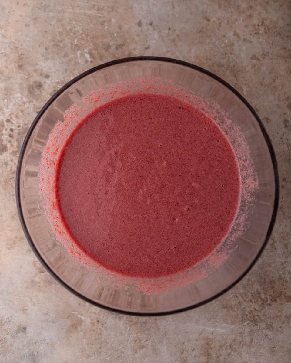 Cooked beets blended into a smooth puree in a bowl
