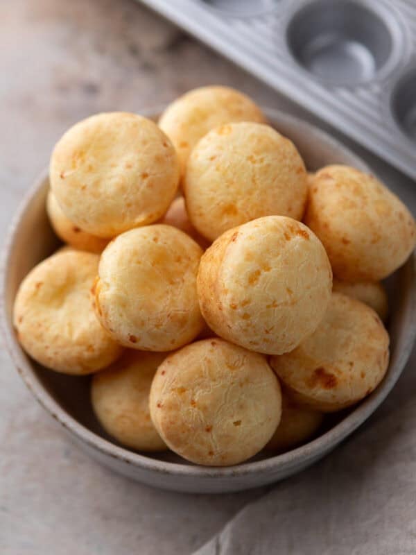 Bowl of steakhouse-style Brazilian cheese bread bites