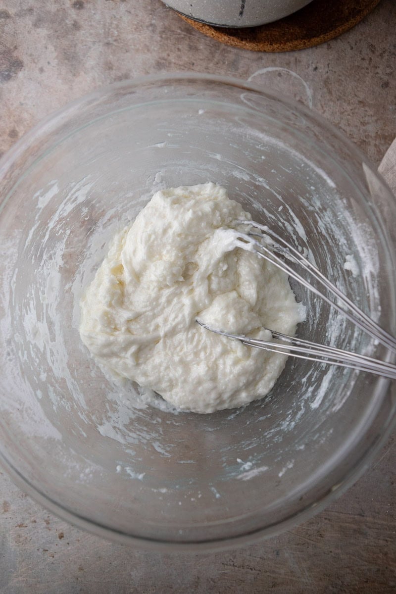 Thick tapioca dough forming in a bowl