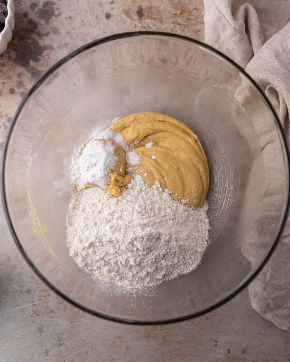 Dry ingredients folded into cream cheese chocolate chip cookie dough
