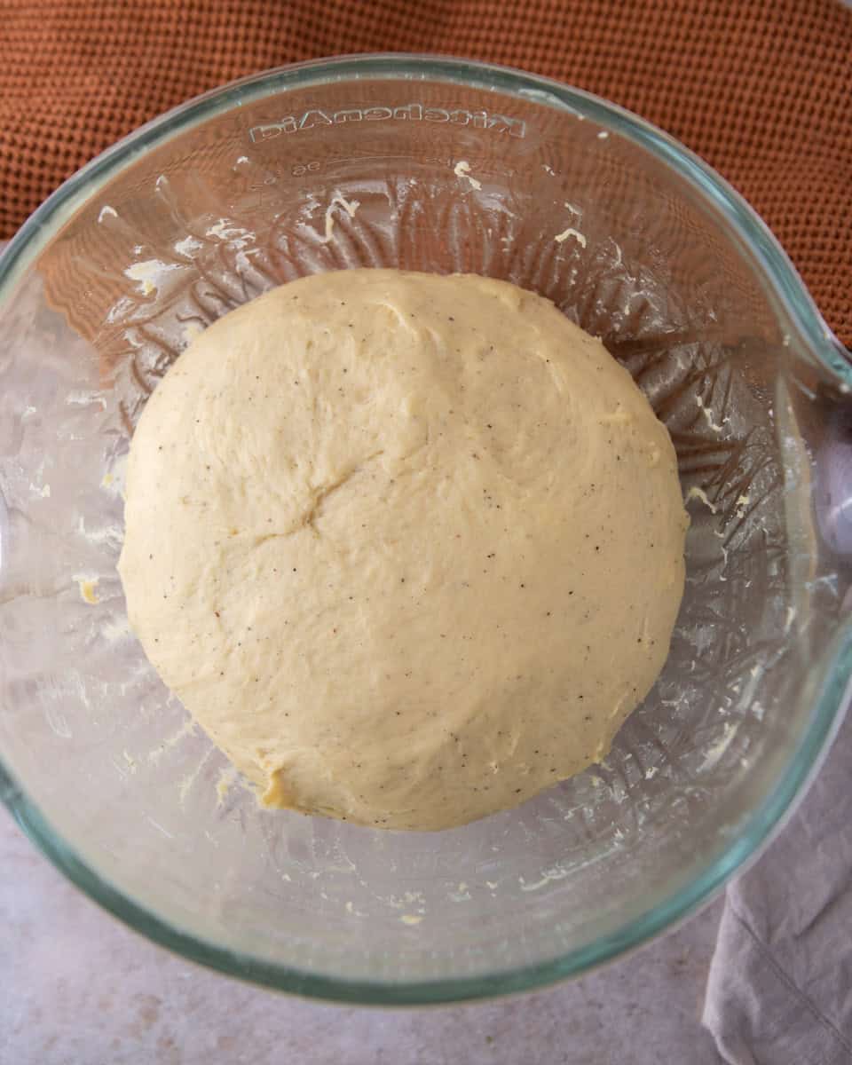 Chilled cinnamon roll dough after first rise