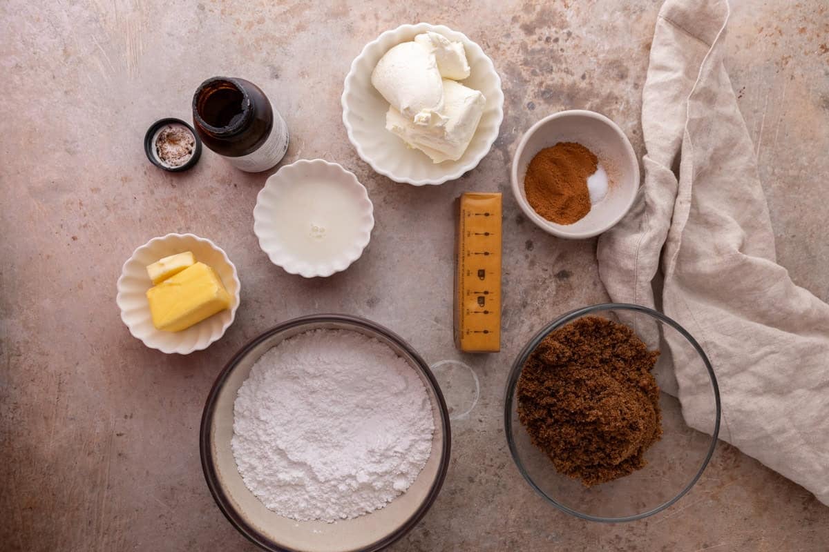 Ingredients on the counter before making fresh cinnamon buns