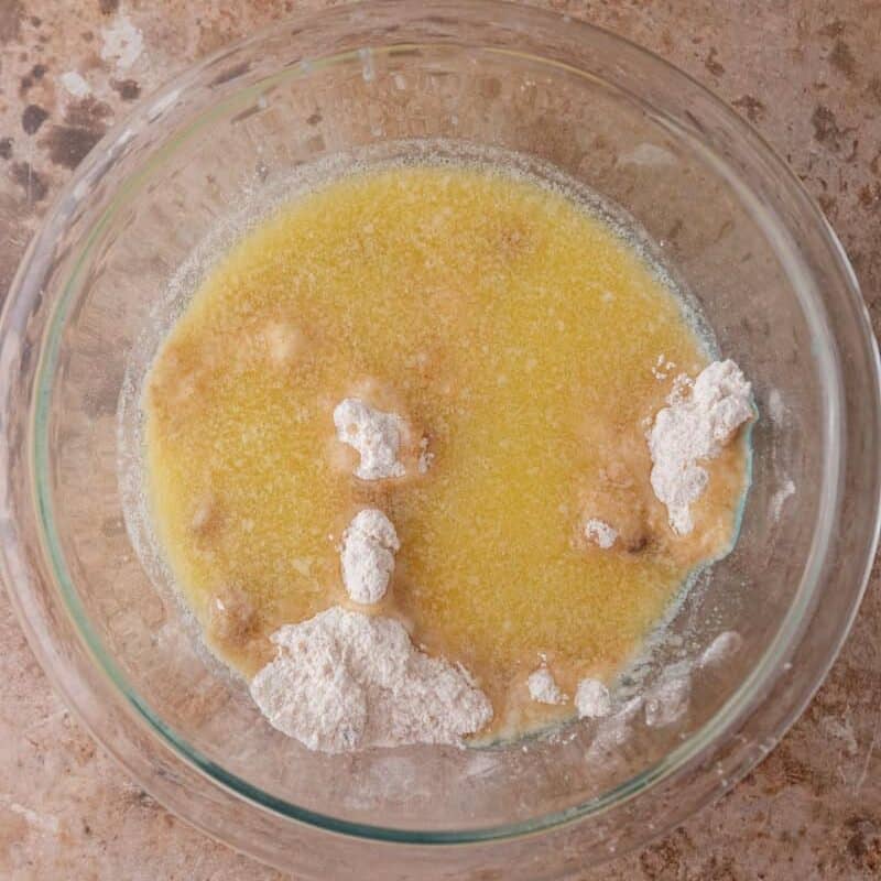 Cookie dough streusel topping ingredients in a bowl for berry cobbler