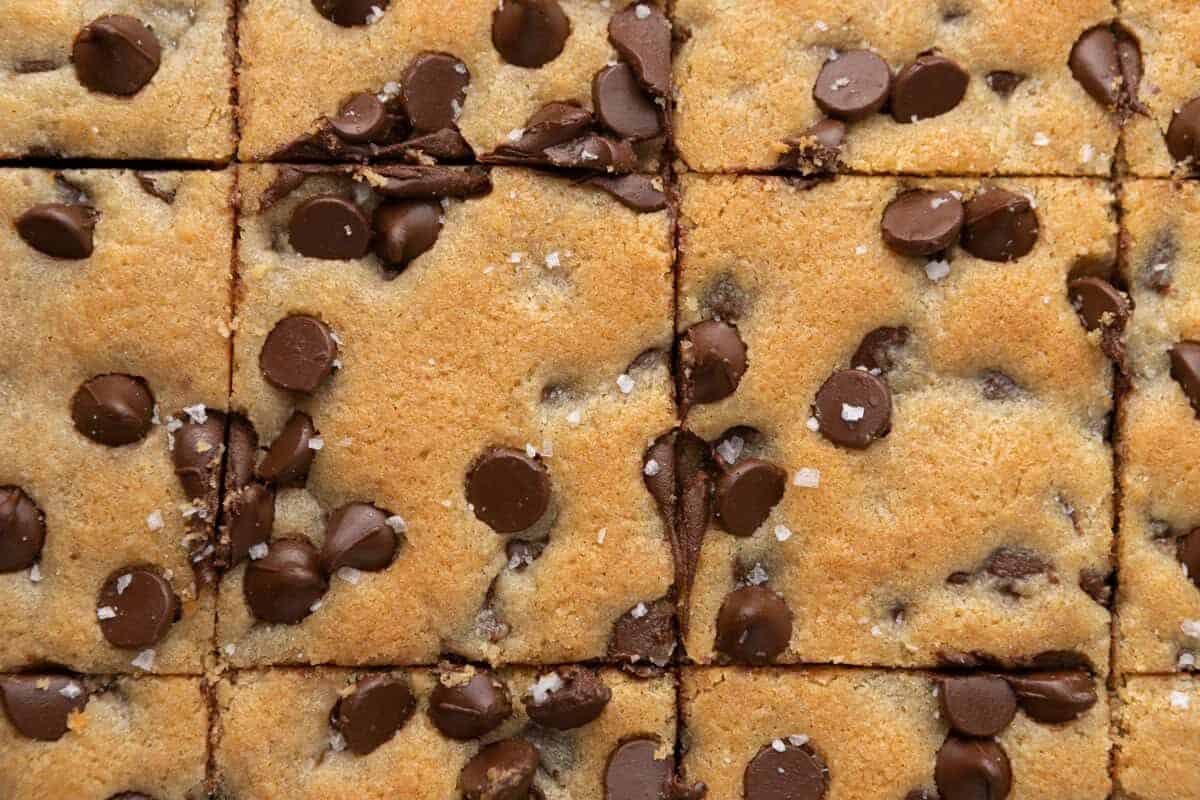 Close up of soft chewy Nestle Toll House chocolate chip cookie bars