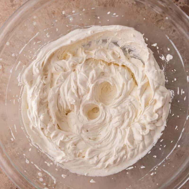 Smooth mascarpone ice cream base mixed in a bowl