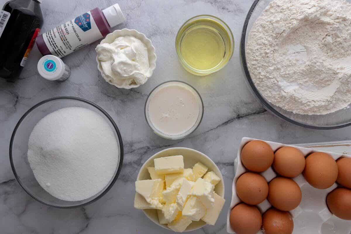 Red White and Blue Bundt Cake recipe ingredients