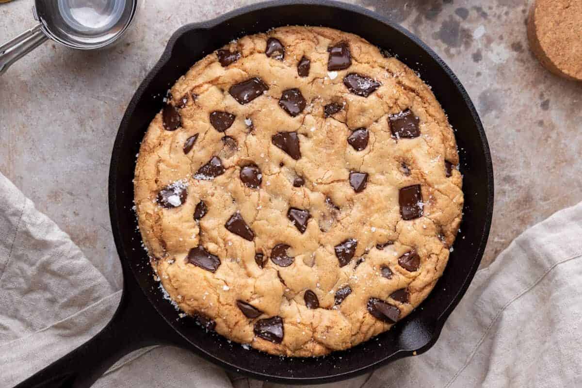 Chocolate chip skillet cookie, a crowd-pleasing 4th of July cookout dessert.