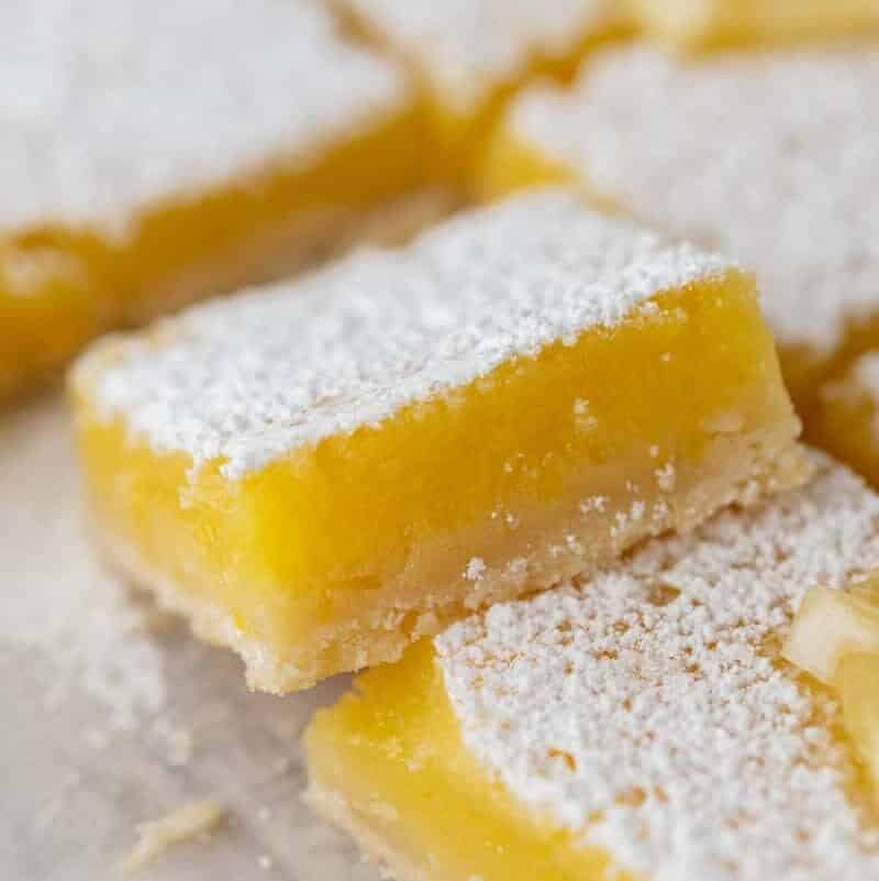 close up of a square of the easy lemon bars recipe