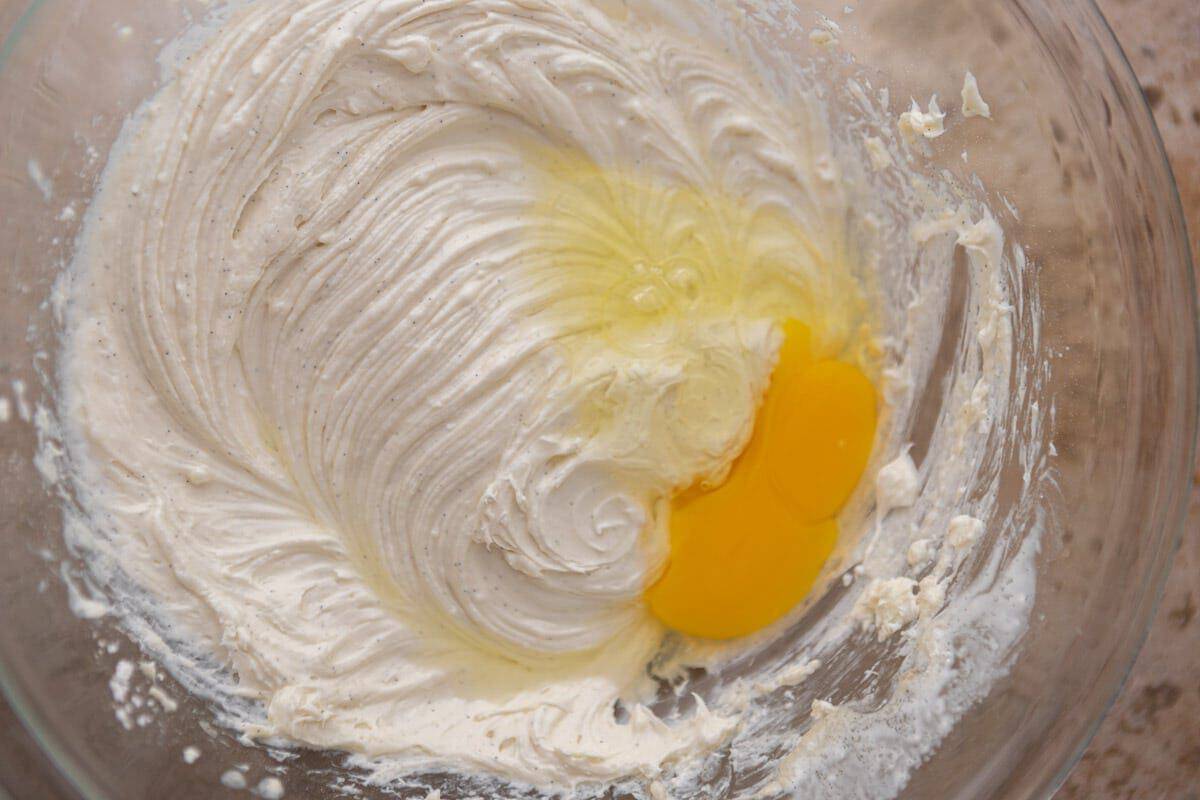 Cheesecake mixture ingredients in a bowl