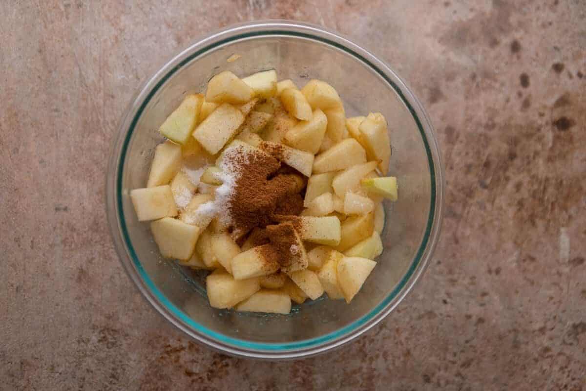Diced cinnamon apples tossed with sugar and lemon juice for the apple layer