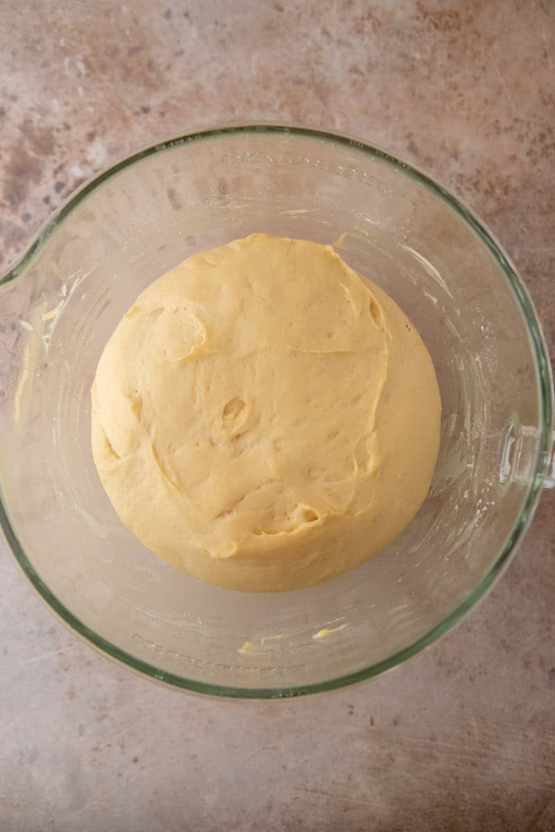 Brioche dough doubled in size after the first rise