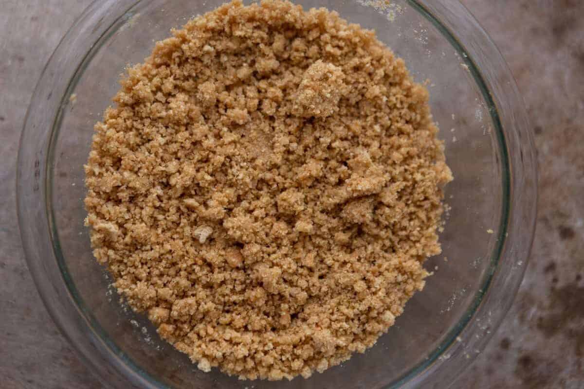 Graham cracker crust in a bowl