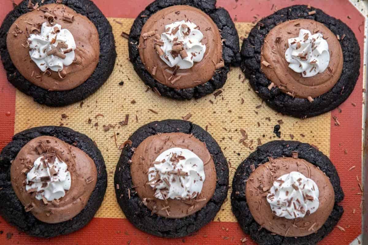 French silk pie cookies on baking sheet.