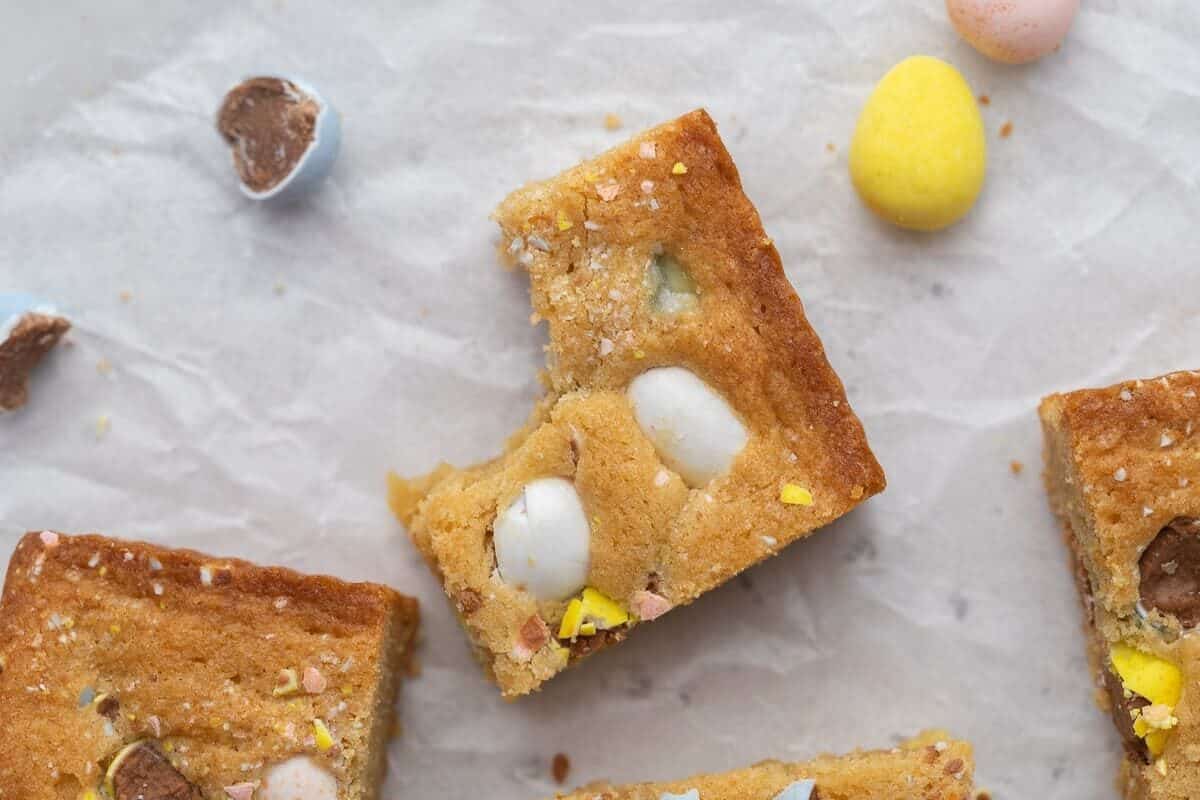 Slice of mini egg blondies