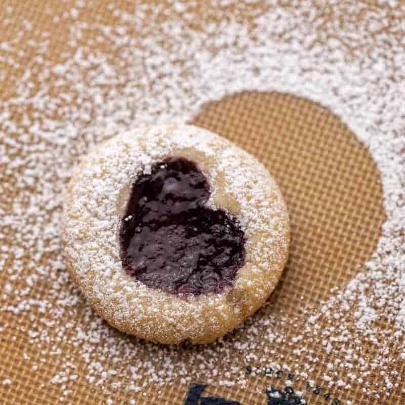 Close up shot of Heart thumbprint cookies